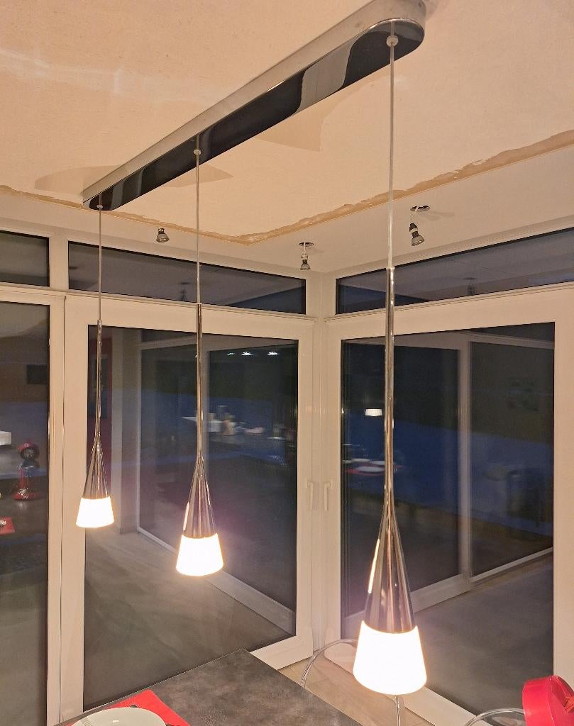 suspension LED décorative triple, Maison & Meubles, Lampes | Suspensions, Comme neuf, Moins de 50 cm, Verre, Métal, Enlèvement ou Envoi