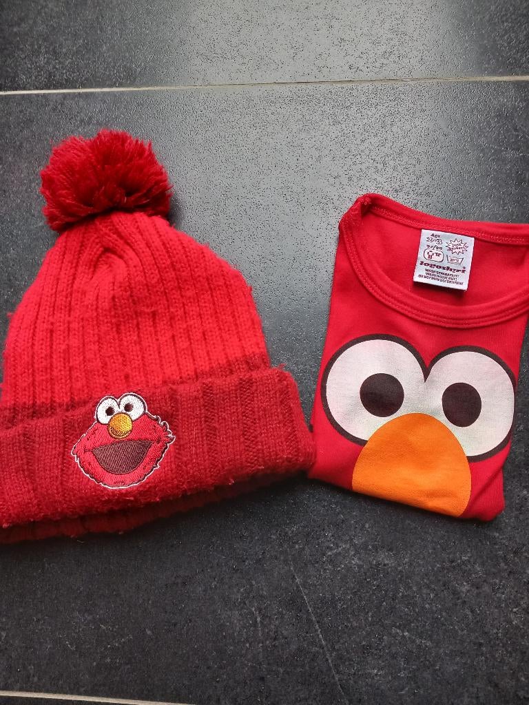 Elmo t-shirt en muts, Kinderen en Baby's, Ophalen of Verzenden, Gebruikt, Jongen of Meisje, Shirt of Longsleeve