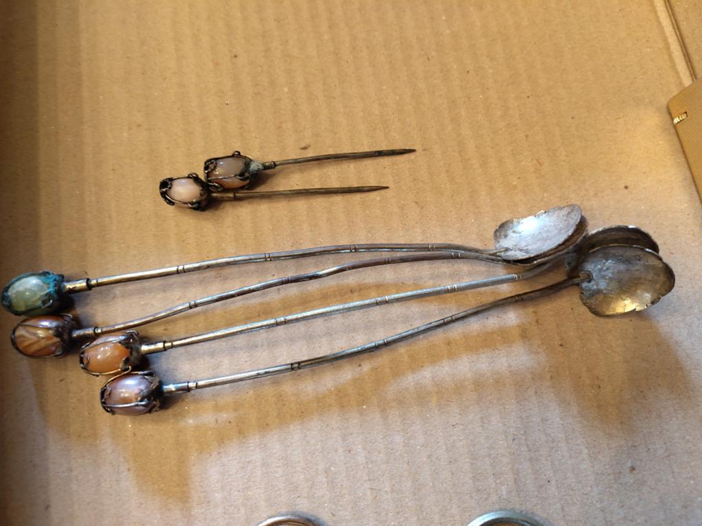 Retro metalen cocktail-/aperitiefprikkers, Antiek en Kunst, Curiosa en Brocante, Ophalen