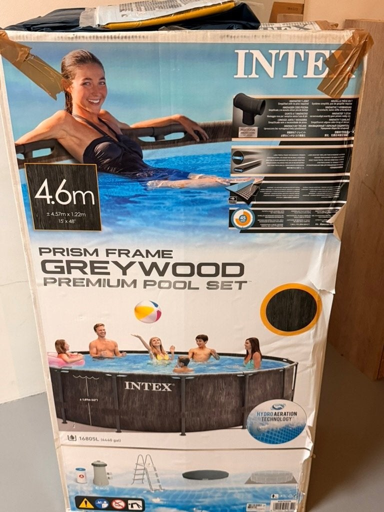 Intex Prism Frame Greywood Zwembad 4.6m x 1.22m, Jardin & Terrasse, Piscines, 300 cm ou plus, Rond, Enlèvement, Utilisé