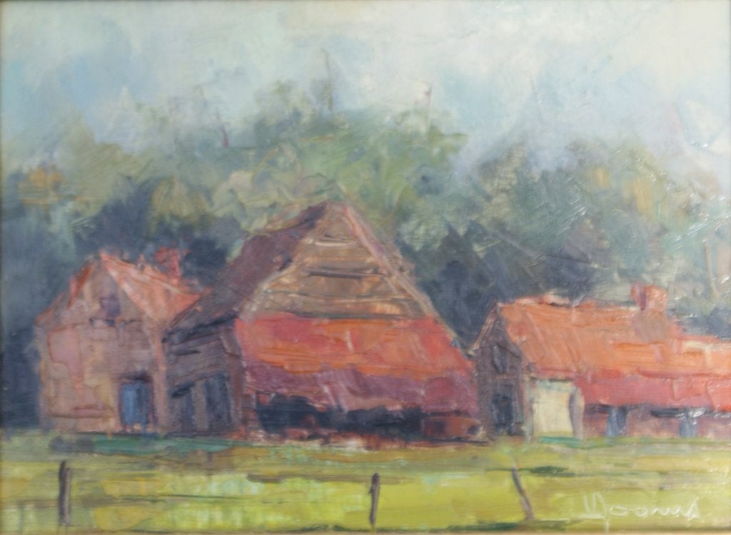Vic Dooms (1912-1994): Hoevezicht (35 x 30 cm), Antiek en Kunst, Ophalen of Verzenden, Gesigneerd, Olieverf, Landschap