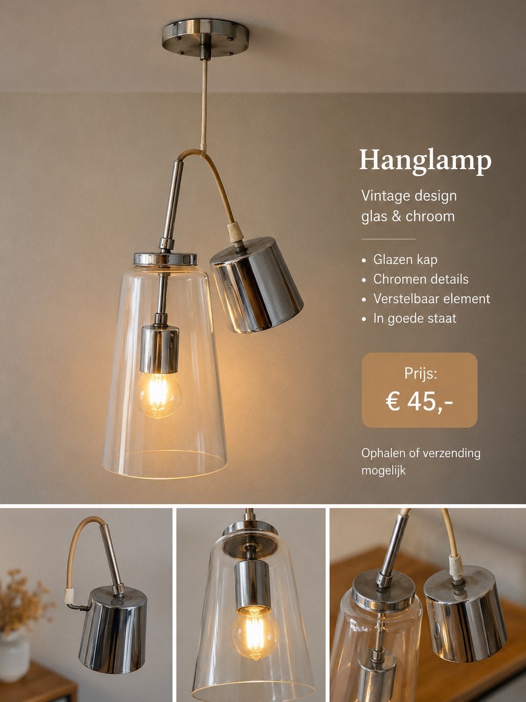 hanglamp, Huis en Inrichting, Lampen | Hanglampen, Ophalen, Zo goed als nieuw, Glas