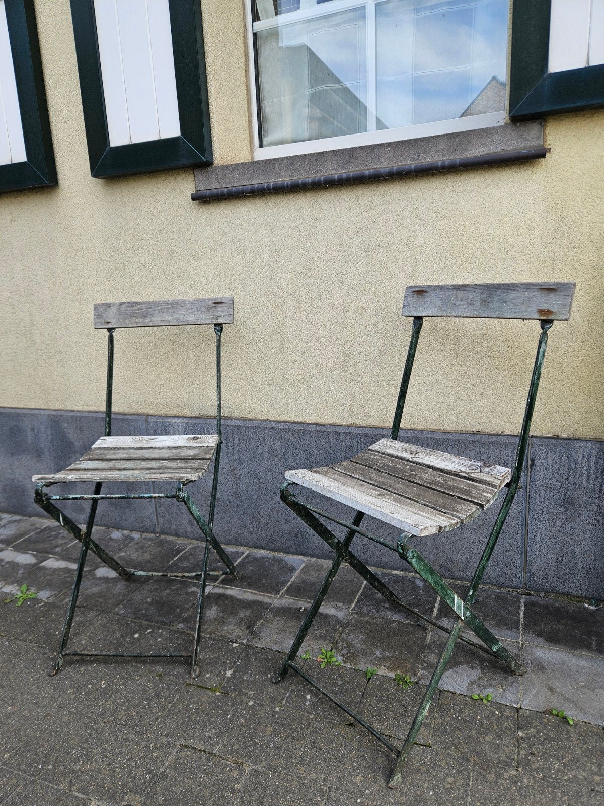 2 opvouwbare bistrostoeltjes, Tuin en Terras, Ophalen, Gebruikt, Metaal, Inklapbaar