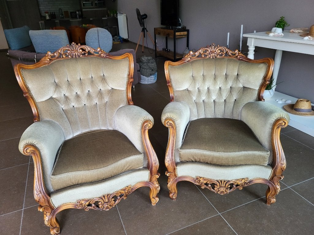 Antieke barok fauteuil (2 stuks), 75 à 100 cm, Bois, Barok, Enlèvement
