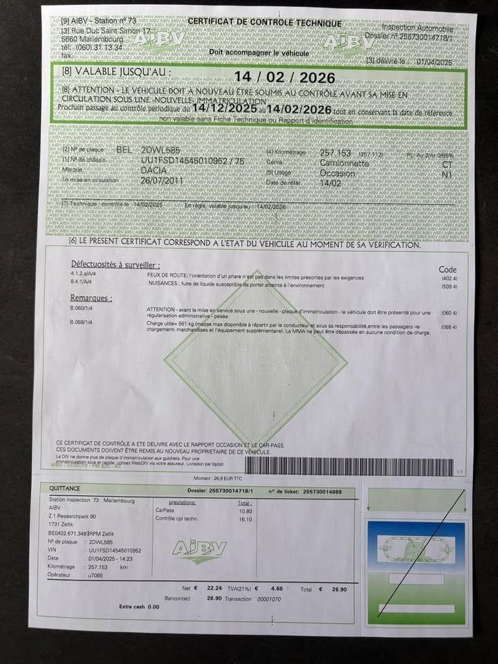 Dacia logan mcv utilitaire euro 5 Android Auto Apple Carplay, USB, Euro 5, Achat, 6 portes