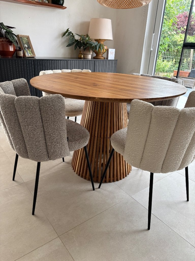 Kave Home ronde eettafel met 4 stoelen, Ophalen, Gebruikt, Vier personen, Teakhout