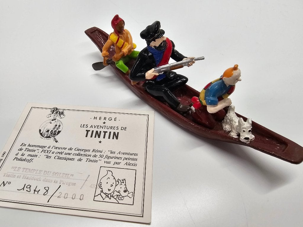 LE TEMPLE DU SOLEIL  Tintin et Haddock dans la Pirogue 800 €, Collections, Enlèvement ou Envoi