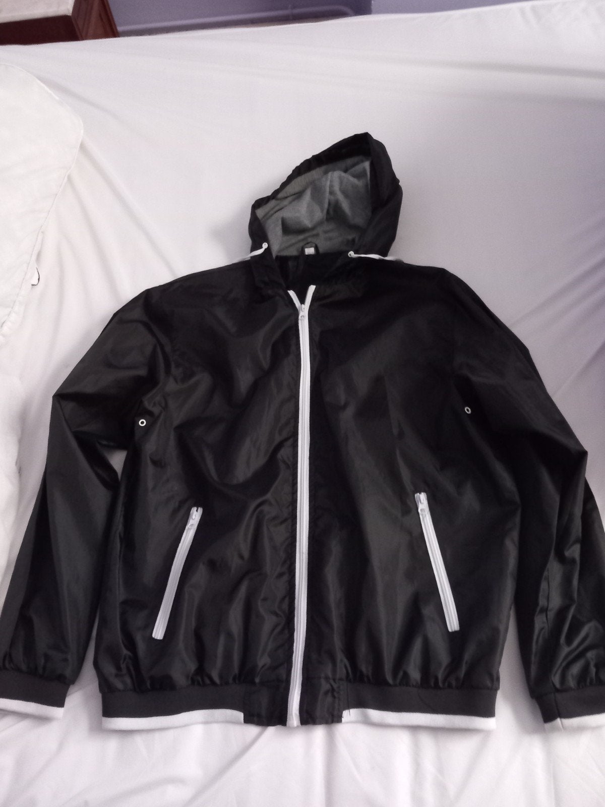 veste de pluie noir avec capuche taille xl, Enlèvement, Porté, Noir