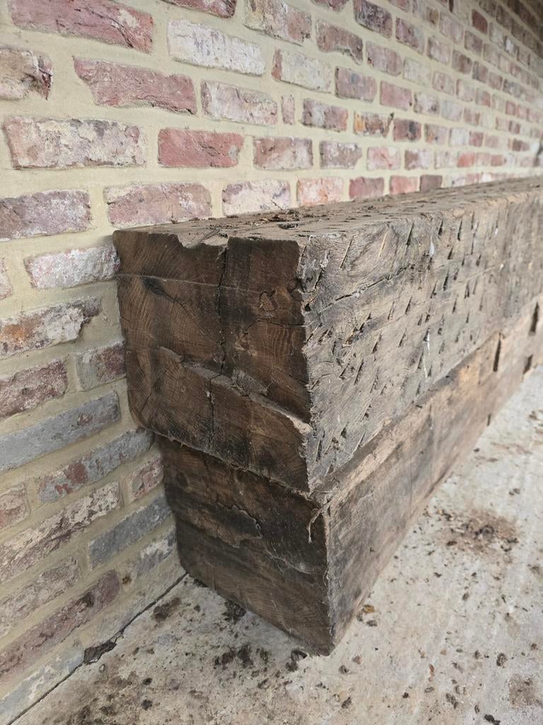 2 antieke oude eiken balken, Doe-het-zelf en Bouw, Ophalen, Gebruikt, 25 tot 50 mm, Eiken