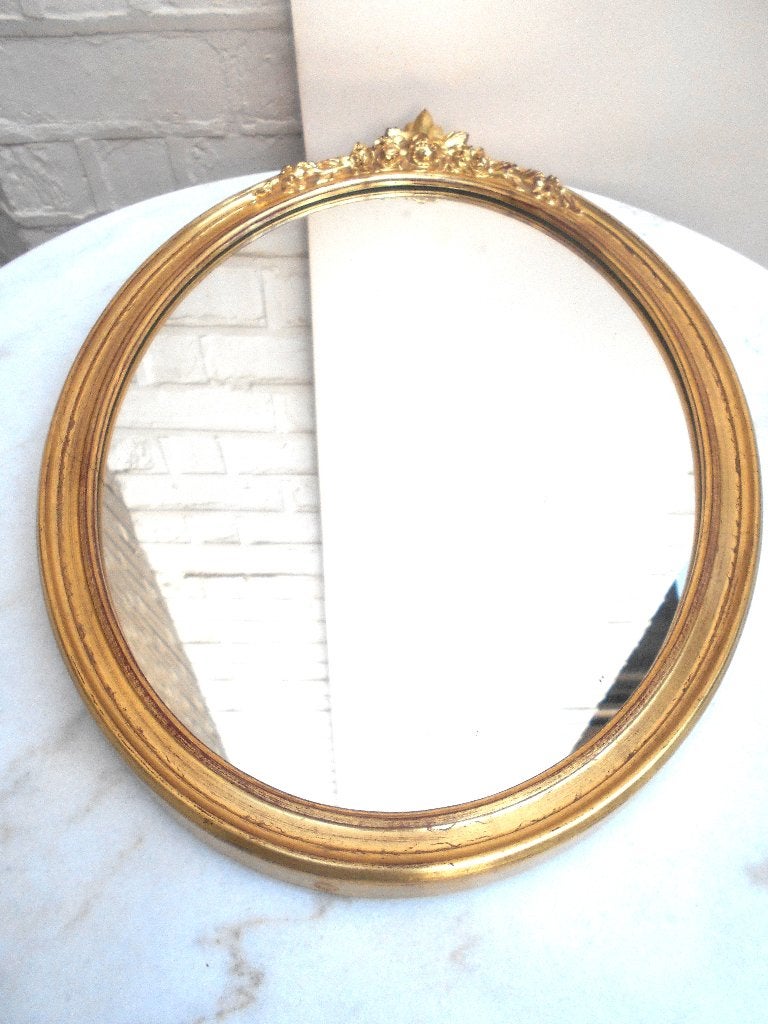 beau miroir doré  ovale 46 x 34 cm, Enlèvement, Ovale, Moins de 50 cm, Moins de 100 cm