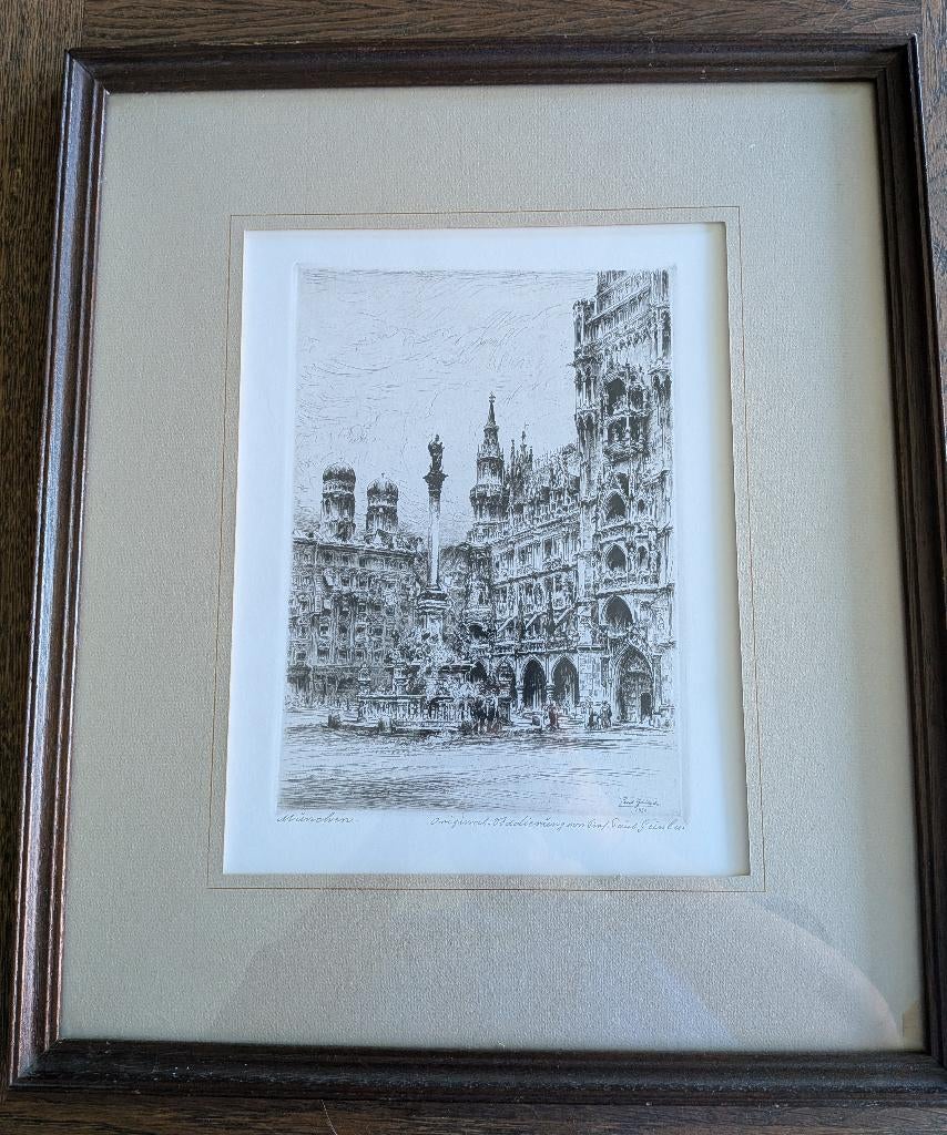 Originele Ets München - Prof. Paul Geissler - Handgesigneerd, Antiek en Kunst, Ophalen, Ets, Architectuur, Gesigneerd