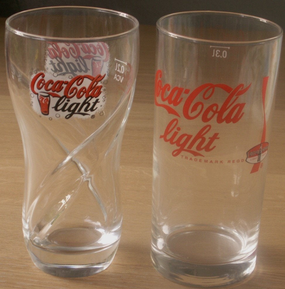2 Coca Cola Light glazen recht glas 0,3l + contour glas 0,2l, Verzamelen, Ophalen of Verzenden, Nieuw