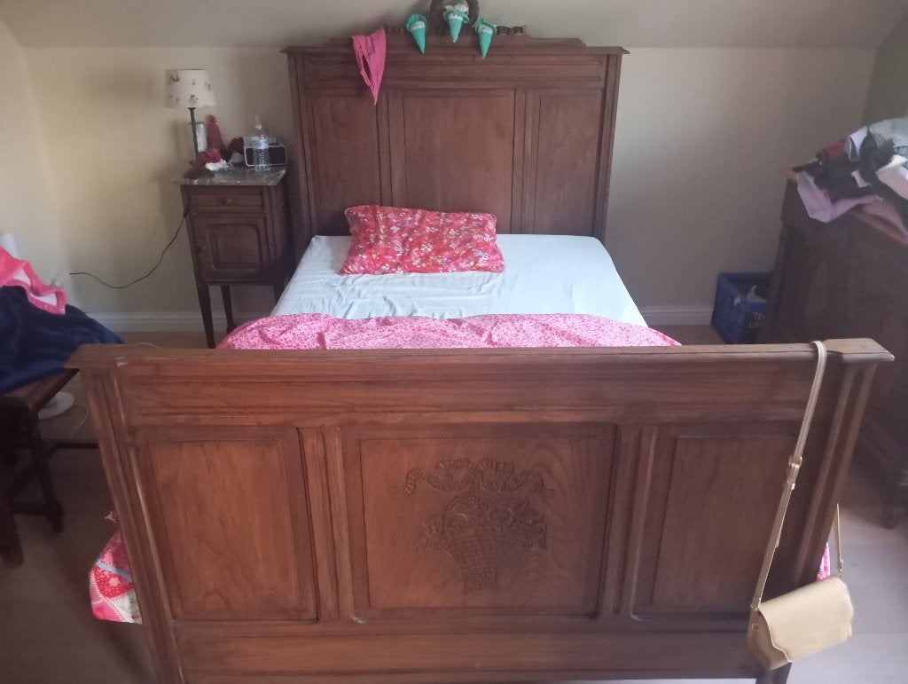 Antiek bed (twijfelaar), Huis en Inrichting, Ophalen, Gebruikt, Bruin, Twijfelaar