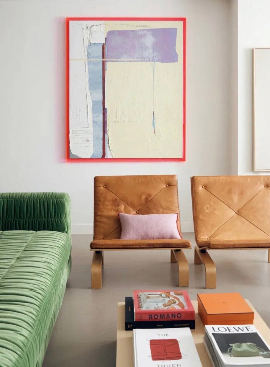 Abstract schilderij in baklijst. Meerkleurig als nieuw roze, Ophalen
