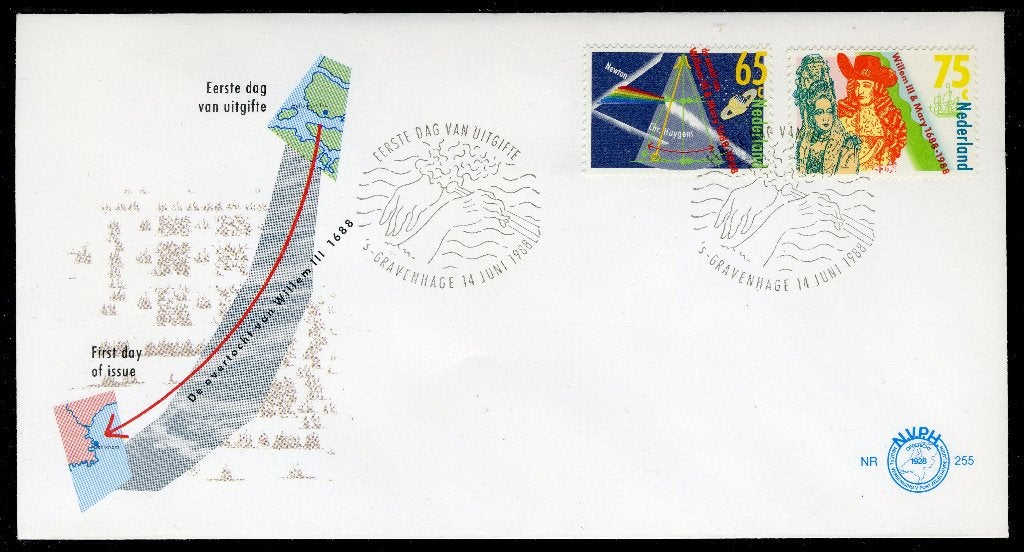 PAYS-BAS E255 FDC 1988 - Willem III et Mary, Envoi, Après 1940, Affranchi