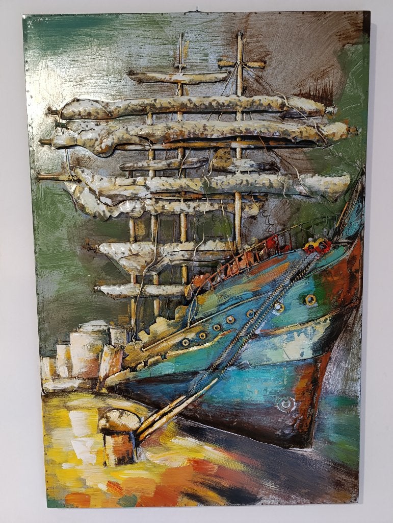 3D Schilderij Metaal 120x80x7cm Aan De Kade, Antiek en Kunst, Ophalen, Metaal, 3D-effect