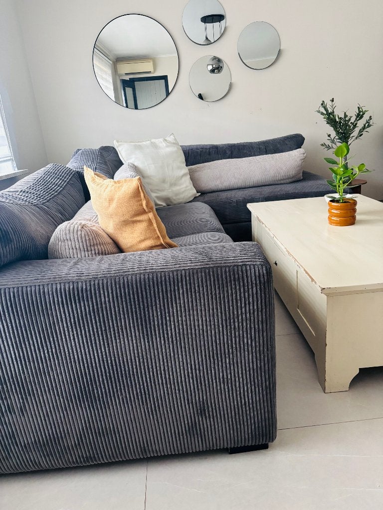 Grijze corduroy bank, Ophalen, Zo goed als nieuw, Velours