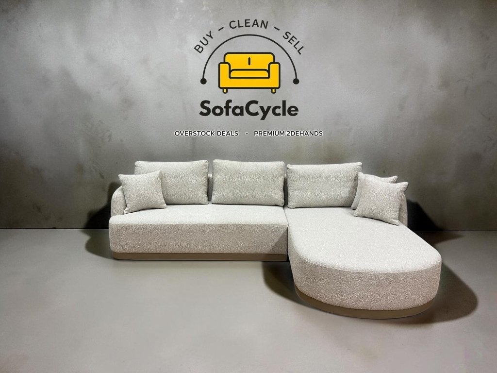 Hoekzetel wit in bouclé met slaapfunctie, Nieuw, Zonnestraat 223-229, 9600 Ronse, België, Info@sofacycle.be, SofaCycle VOF