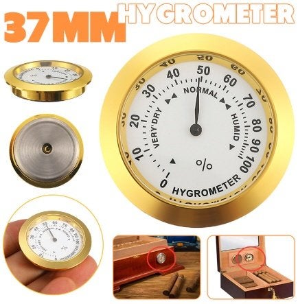 Hygrometer Analoog Vochtmeter Goud Aluminium Humidor Ø 37 mm, Ophalen of Verzenden, Nieuw