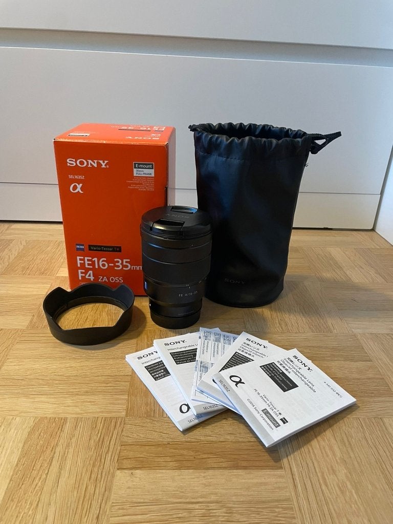 Sony FE 16-35MM f/4-objectief, Ophalen, Beschermhoes/tas, Sony E-mount, Gebruikt
