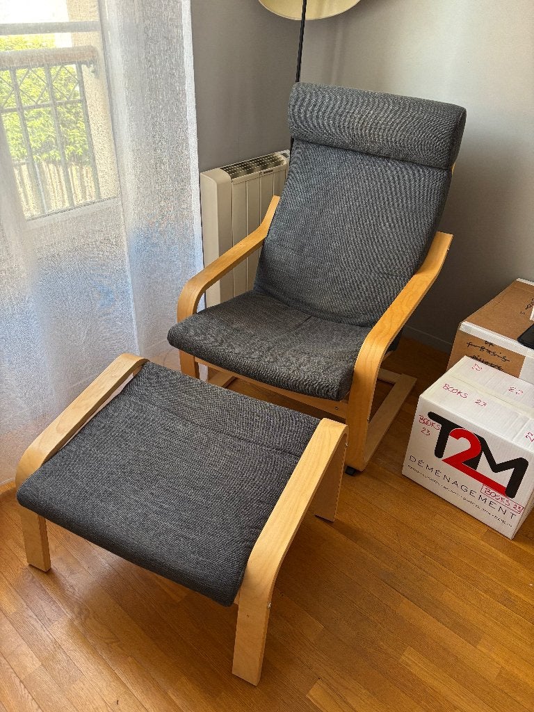 Fauteuil Ikea Poäng avec repose-pieds, 75 à 100 cm, Enlèvement, Utilisé, 50 à 75 cm
