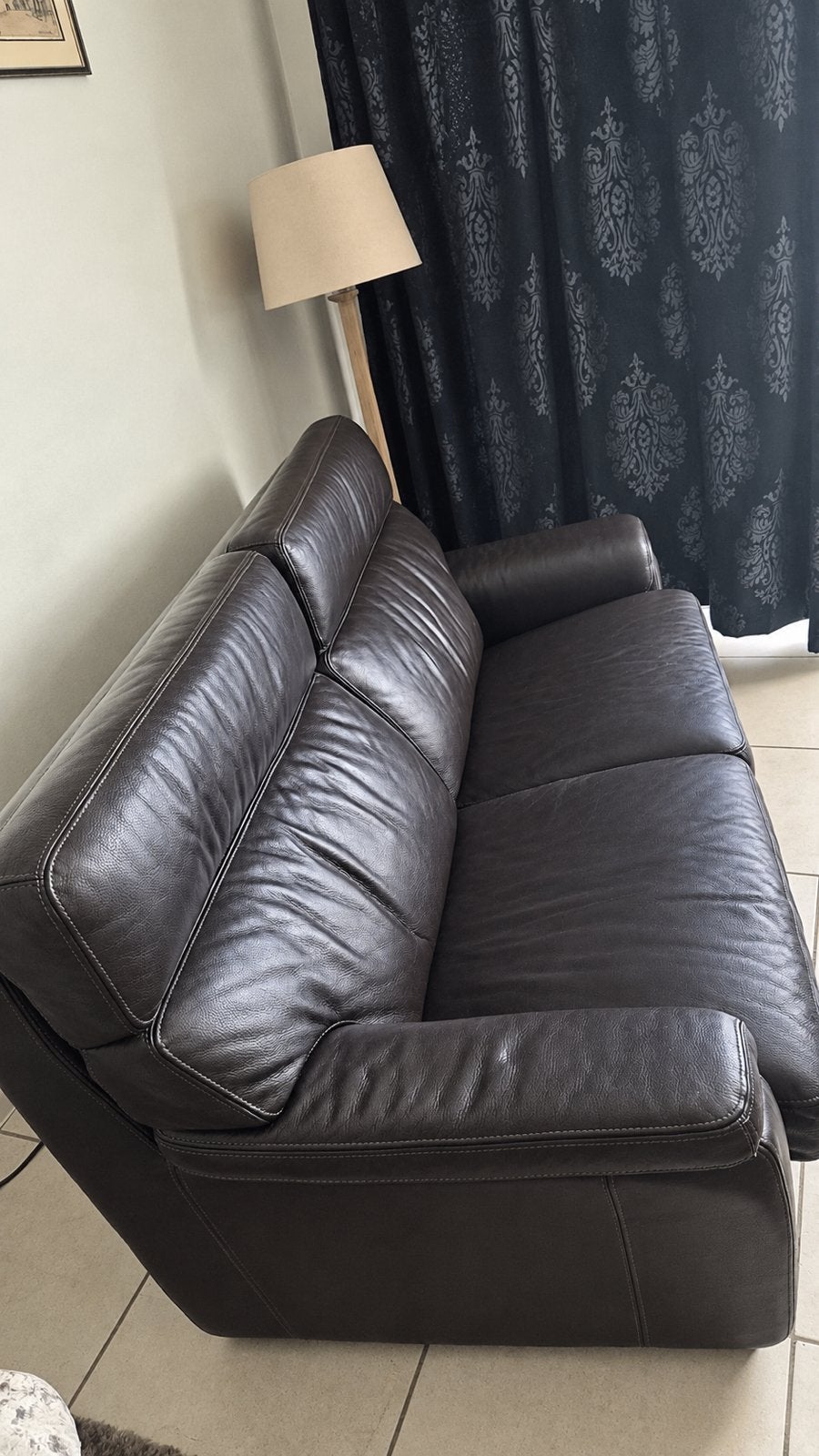 Chateau d’Ax leren zetel donkerbruin, Ophalen, Gebruikt, 150 tot 200 cm, Driepersoons