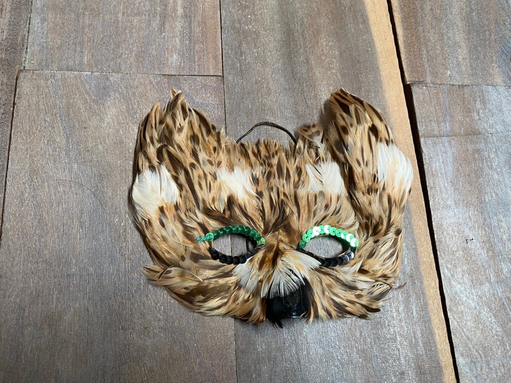 Masque loup en plumes naturelles et paillettes Vintage, Envoi, Porté, One size fits all