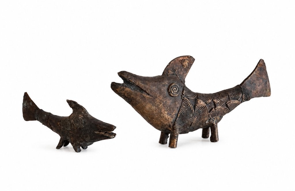 Genuine African Benin Bronze Fish Sculpture, Antiek en Kunst, Ophalen of Verzenden