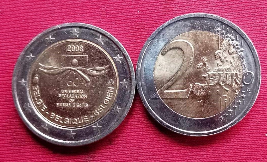 2 euro België 2008 (mensenrechten), Timbres & Monnaies, Monnaies | Europe | Monnaies euro, Enlèvement ou Envoi, Belgique, 2 euros