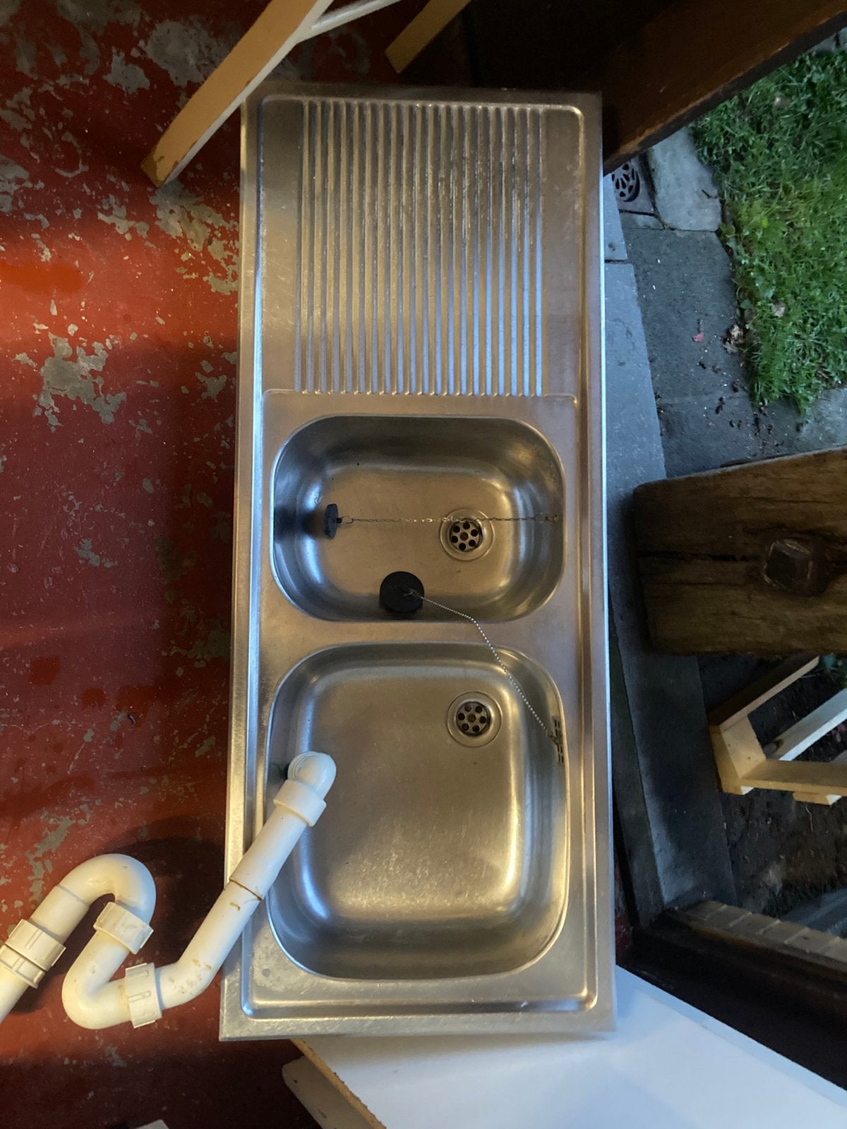 Dubbele wasbak 43/110 cm inox, Ophalen, Gebruikt