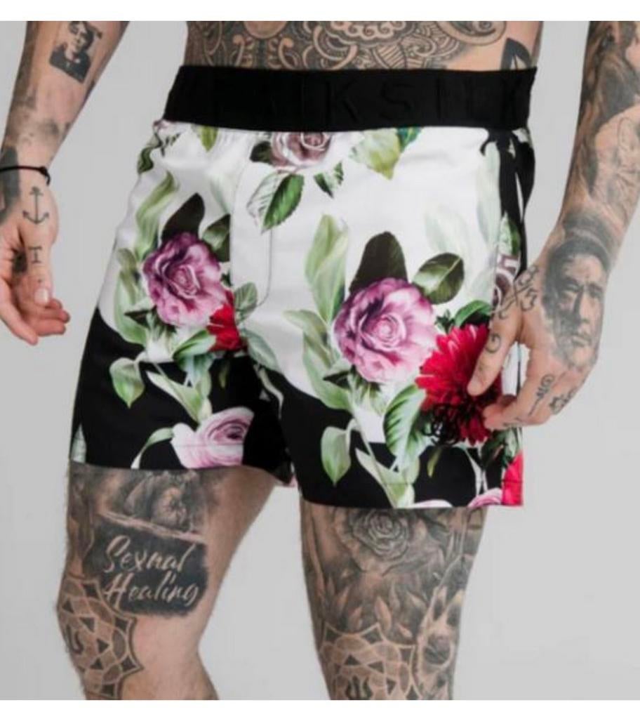 Black Floral Swim Short zwemshort zwembroek heren bloemen, Ophalen of Verzenden, Maat 46 (S) of kleiner, Zwart, Zwemshort
