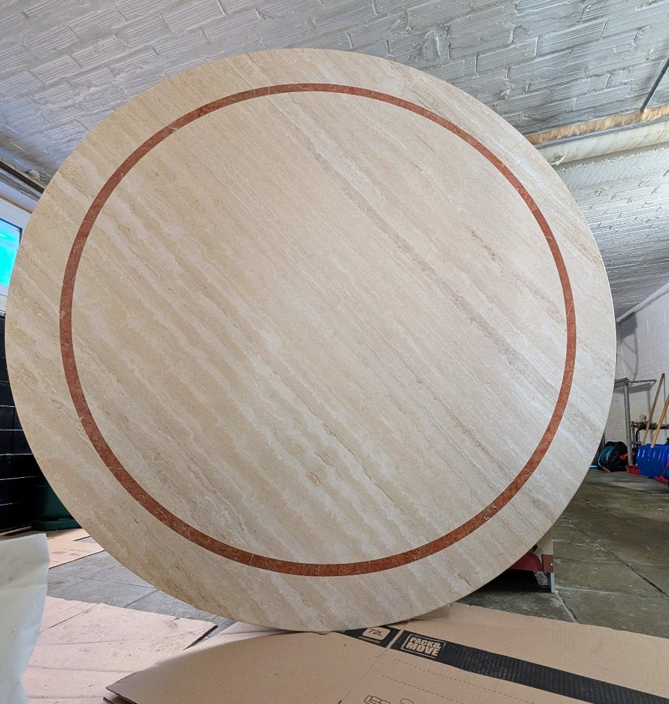 Table pierre naturel travertin, Maison & Meubles, Rond, 150 à 200 cm, Comme neuf, Enlèvement
