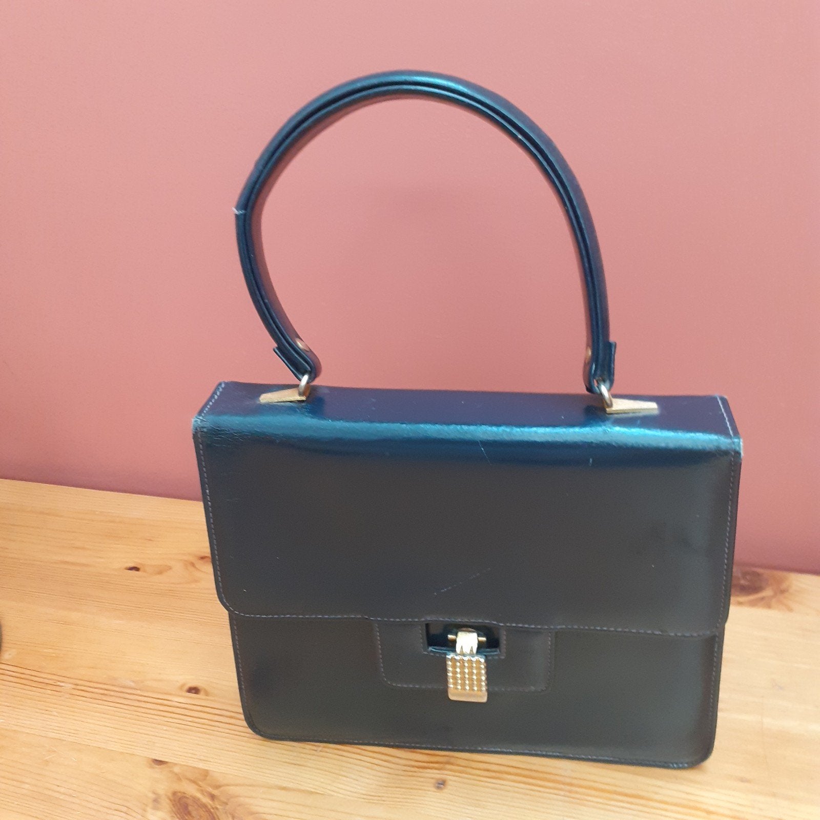 Vintage lederen blauwe handtas, Ophalen of Verzenden