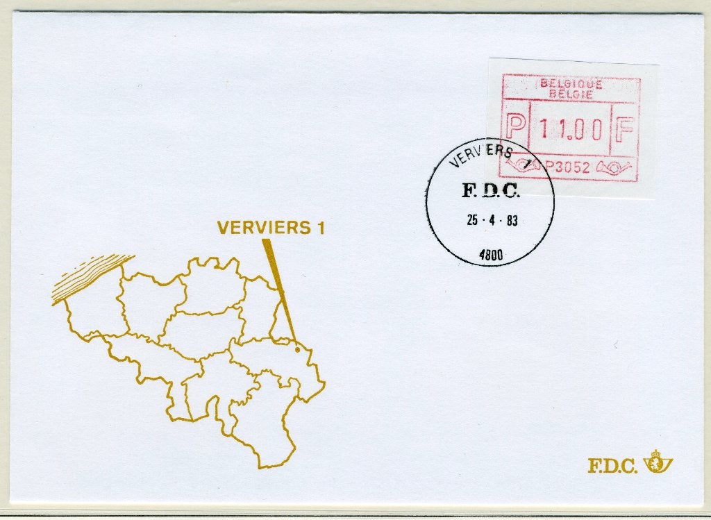 (B) Enveloppe ATM52 FDC 1983 - Verviers 1 (P3052), Envoi, Affranchi, Oblitération 1er jour