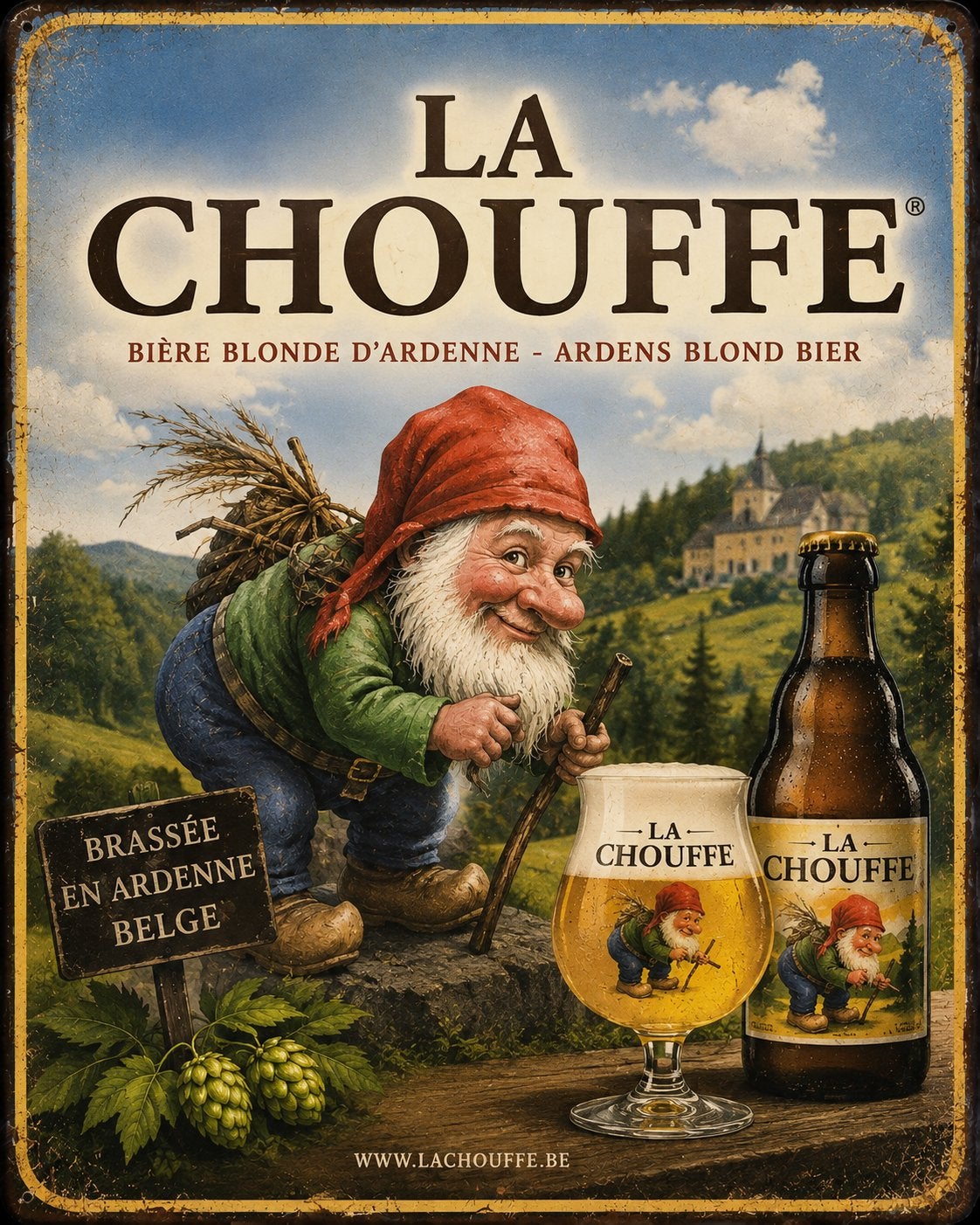 Canvasprint op doek hoogglans La Chouffe - vintage mancave, Ophalen of Verzenden, Nieuw, Reclamebord, Plaat of Schild, Overige merken