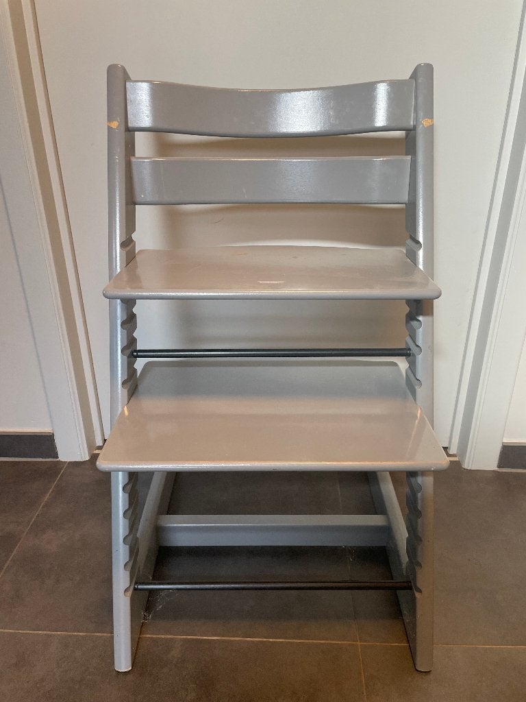 Stokke Tripp Trapp – chaise évolutive – grise – 70 €, Enlèvement, Utilisé, Chaise évolutive, Plateau amovible