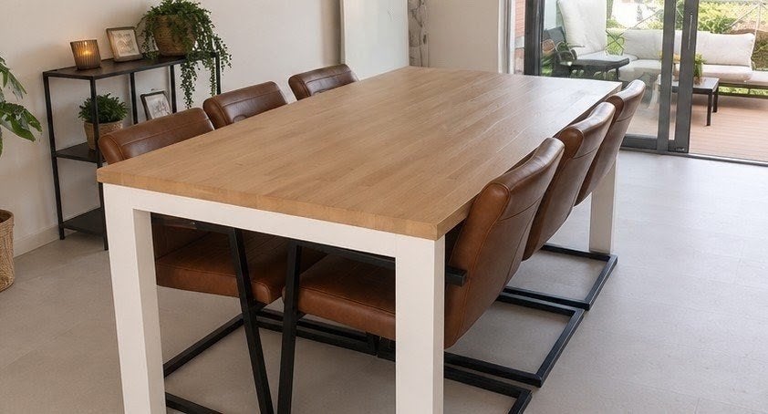 Grote eettafel met 6 stoelen, Ophalen, Gebruikt, 50 tot 100 cm, Vijf personen of meer