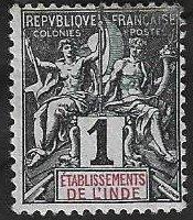 1 Postzegel India - Franse postkantoren 1892, Timbres & Monnaies, Timbres | Asie, Enlèvement ou Envoi, Non oblitéré, Asie du Sud