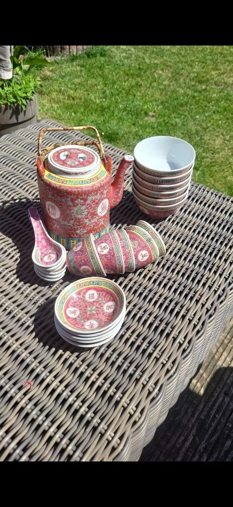 23 delig vintage chinees servies Mun shou roze 04, Ophalen of Verzenden