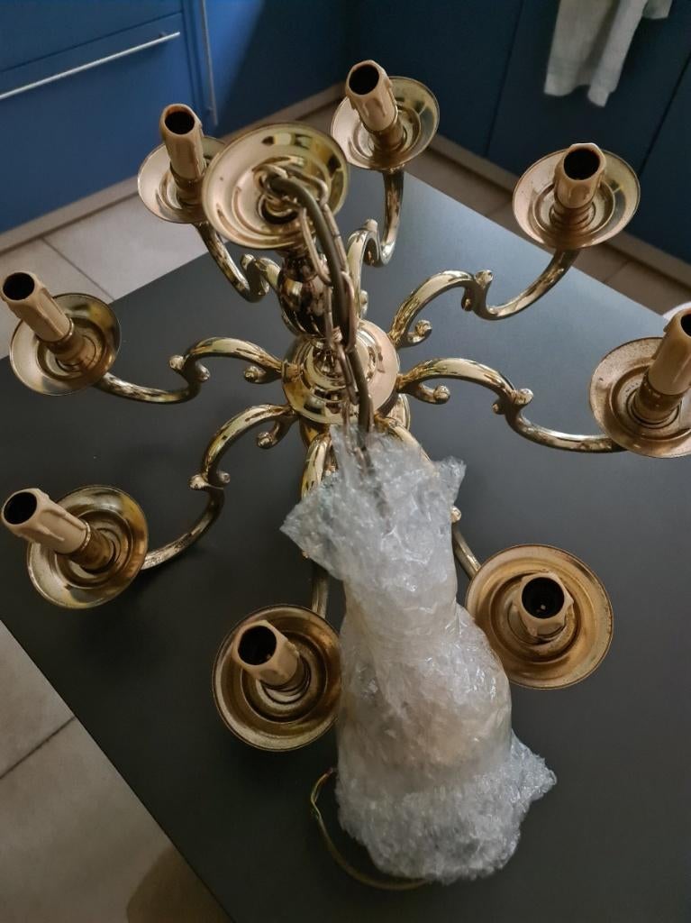 koperen kroonluchter, Enlèvement, Utilisé, Métal, Antiek