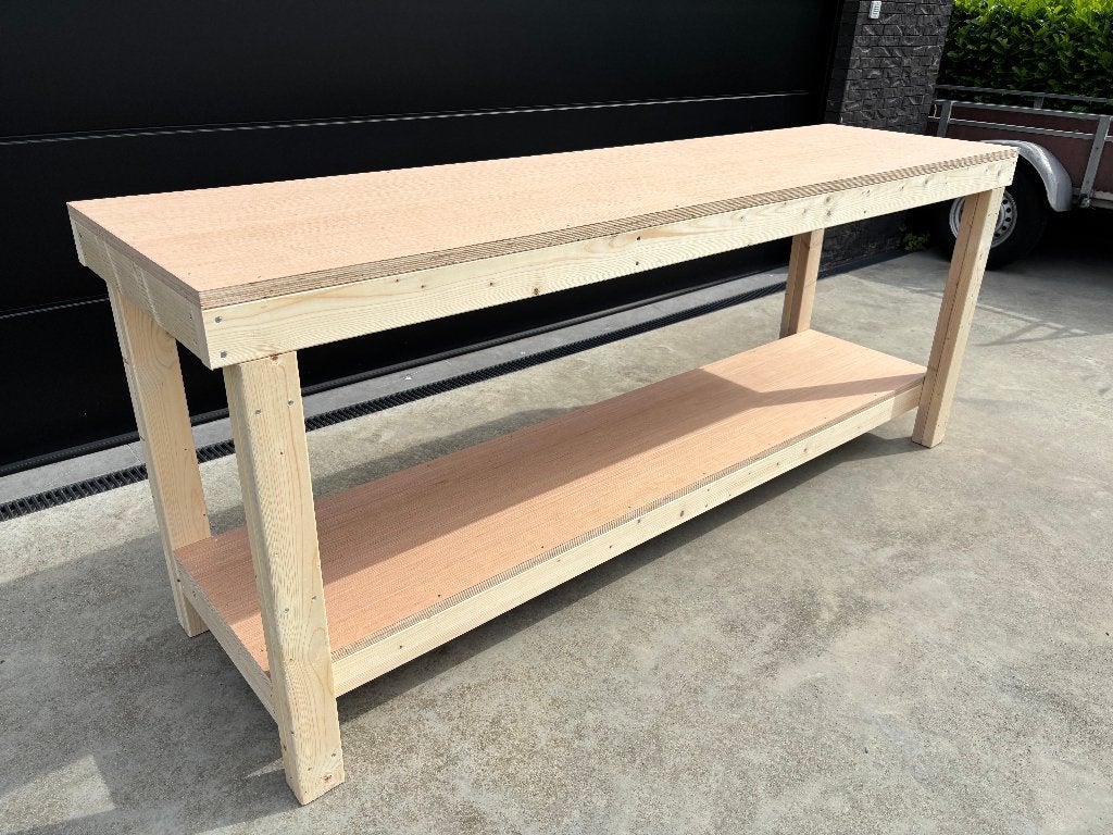 Stevige handgemaakte werkbank 250x68x101 cm, werkblad 25 mm, Ophalen of Verzenden, Nieuw, 170 cm of meer