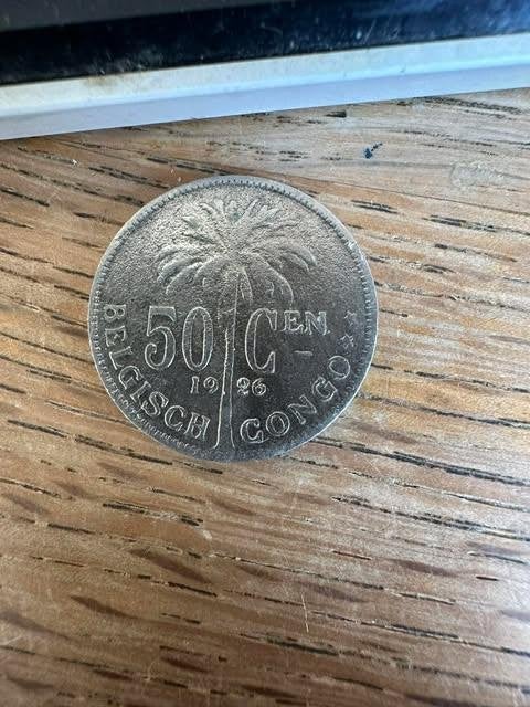 Pièce du Congo belge de 50 cents 1926, Timbres & Monnaies, Enlèvement ou Envoi, Autres pays, Monnaie en vrac