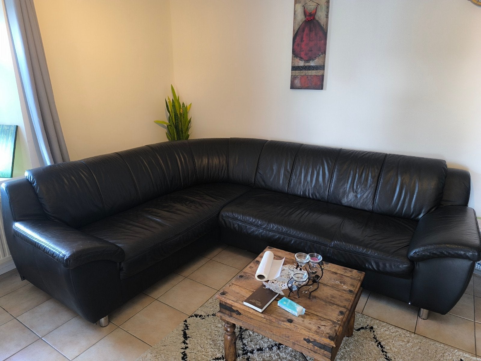 zwarte hoekbank, Huis en Inrichting, Ophalen, Overige materialen, Gebruikt, Minder dan 75 cm