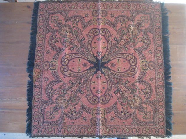Vintage tafelkleed, jaren 30, roestbruin en zwart, 93x100cm, Huis en Inrichting, Ophalen, Zwart