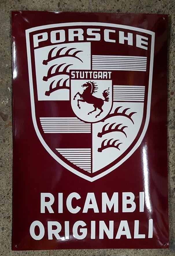Porsche Ricambo originali emaillen reclame bord garage, Ophalen of Verzenden, Zo goed als nieuw, Reclamebord