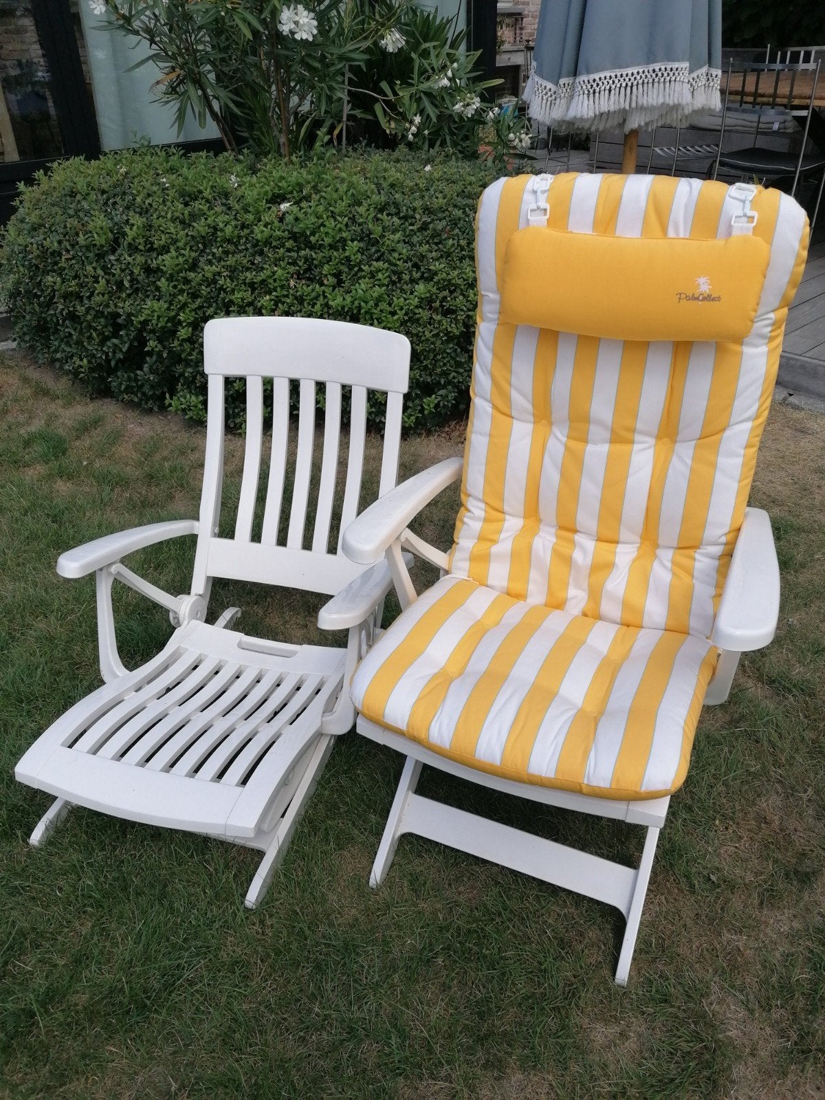 2 ligstoelen, Tuin en Terras, Ophalen, Gebruikt, Kunststof, Verstelbaar