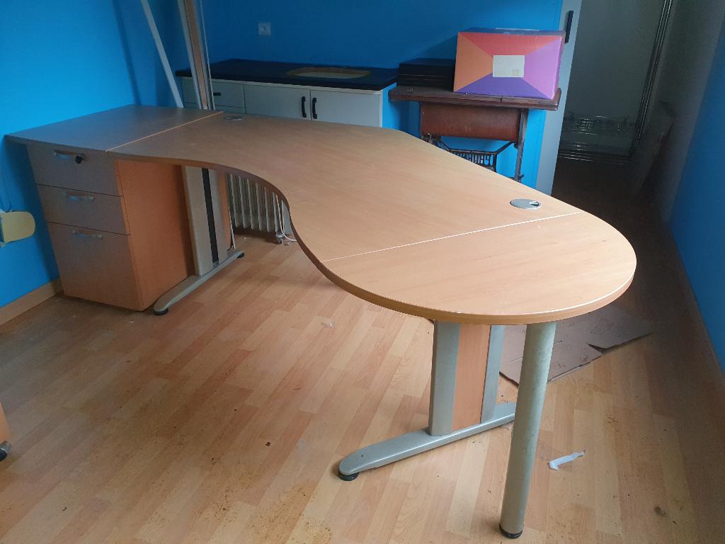 Hoekbureau met vaste ladekast en losse ladekast op wielen, Huis en Inrichting, Bureaus, Ophalen, Scandinavisch, Spaanplaat of MDF