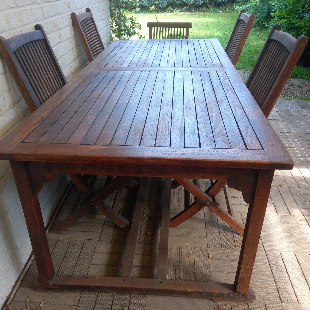 Table teck massif 230cm x 100cm et 5 chaises pliables, Tuin en Terras, Tuintafels, Ophalen, Zo goed als nieuw, Rechthoekig, Teakhout