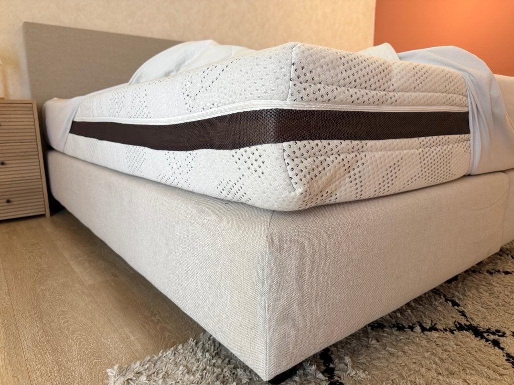 Premium boxspring 180x200 + matelas à micro-poches superieur, Enlèvement ou Envoi, Beige, Comme neuf, 180 cm