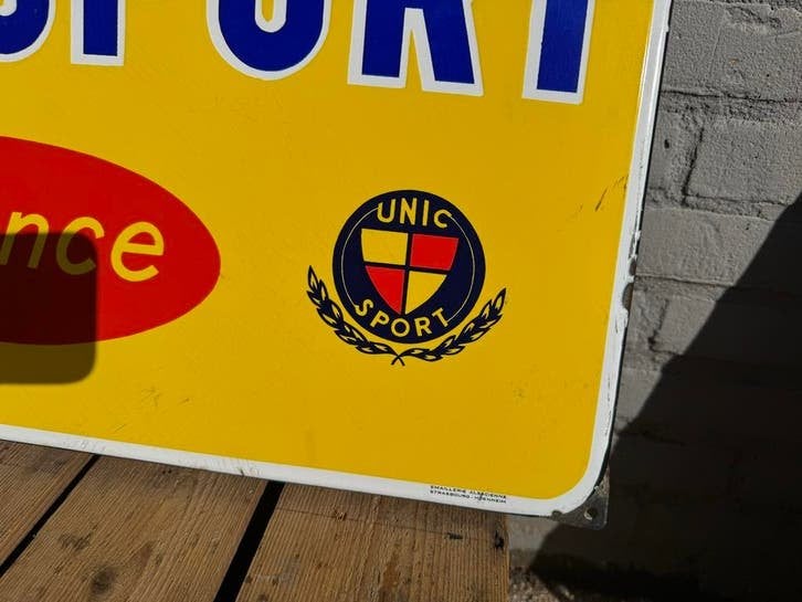 Vintage Emaille Reclamebord Cycles Unic-Sport Agence